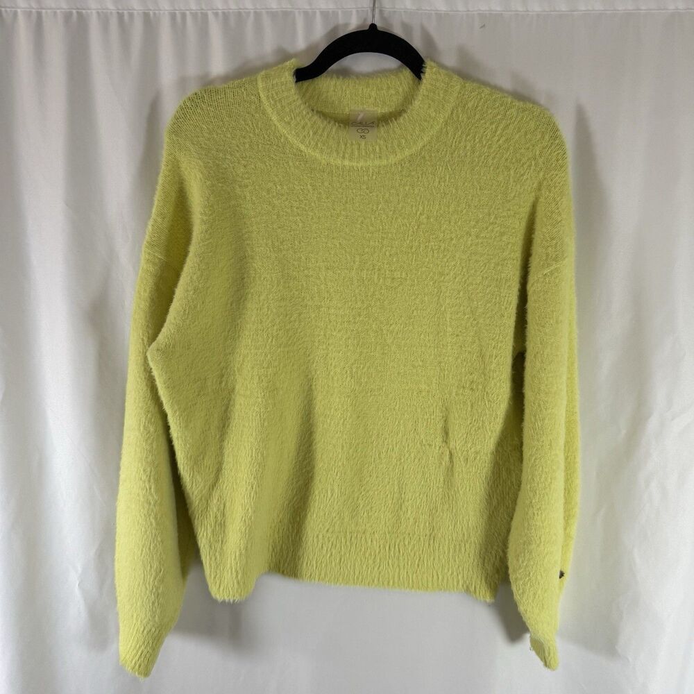 Calia Carrie Underwood Sweater Women's XS Yellow Fuzzy High Neck Long Sleeve